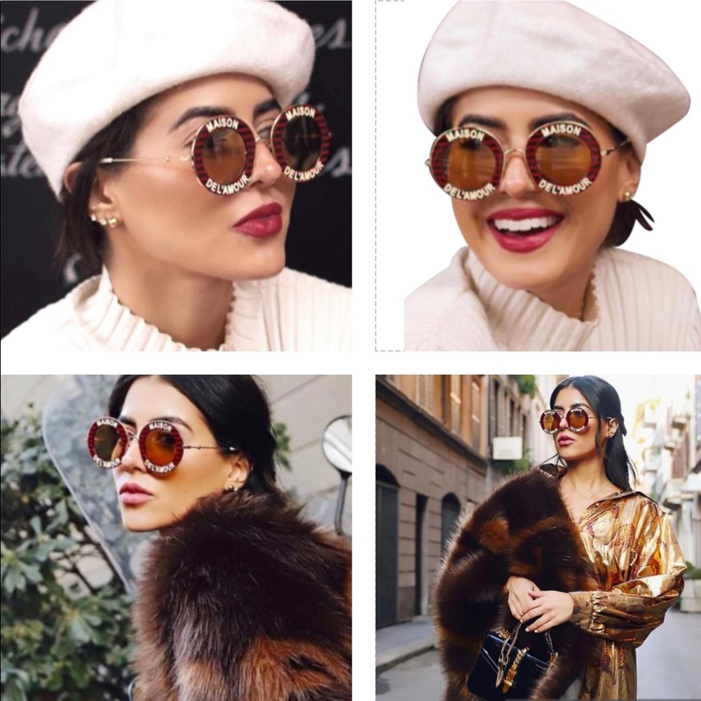 CELEB’S FAV GUCCI MAISON DEL’ AMOUR  ROUND DARK GREEN AND RED STRIPES SUNGLASSES - Picture 13 of 16